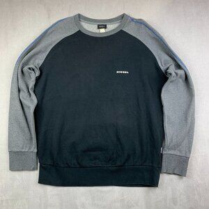 Diesel Loungewear Mens Sweater XL Black Gray Colorblock Crewneck Long Sleeve